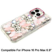 For iPhone 16 PRO MAX Case Bling Diamond Large Butterflies Cover +Tempered Glass