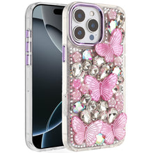 For iPhone 16 PRO MAX Case Bling Diamond Large Butterflies Cover +Tempered Glass