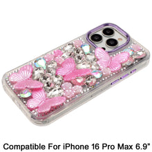 For iPhone 16 PRO MAX Case Bling Diamond Large Butterflies Cover +Tempered Glass