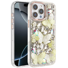 For iPhone 16 PRO MAX Case Bling Diamond Large Butterflies Cover +Tempered Glass