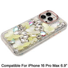 For iPhone 16 PRO MAX Case Bling Diamond Large Butterflies Cover +Tempered Glass