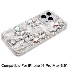 For iPhone 16 PRO MAX Case Bling Diamond Large Butterflies Cover +Tempered Glass