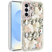 For Samsung S25/S24 Case Bling Diamond Large Butterflies Cover + Tempered Glass