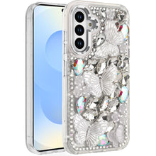 For Samsung S25/S24 Case Bling Diamond Large Butterflies Cover + Tempered Glass