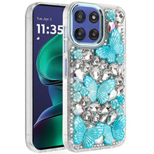 For Moto G Stylus 2025 Case Bling Diamond Large Butterflies + Tempered Glass