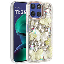 For Moto G Stylus 2025 Case Bling Diamond Large Butterflies + Tempered Glass
