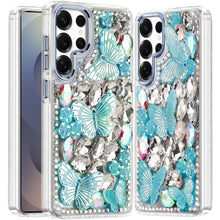 For Samsung S25 Ultra Case Bling Diamond Large Butterflies Cover +Tempered Glass