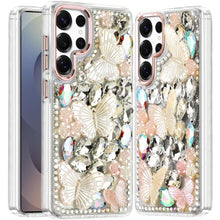 For Samsung S25 Ultra Case Bling Diamond Large Butterflies Cover +Tempered Glass