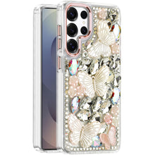 For Samsung S25 Ultra Case Bling Diamond Large Butterflies Cover +Tempered Glass