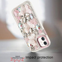 For iPhone 11 6.1 in. Case Bling Diamond Large Butterflies Cover +Tempered Glass