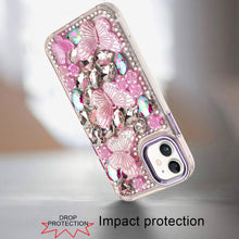 For iPhone 11 6.1 in. Case Bling Diamond Large Butterflies Cover +Tempered Glass