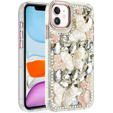 For iPhone 11 6.1 in. Case Bling Diamond Large Butterflies Cover +Tempered Glass