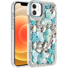 For iPhone 12/12 Pro Case Bling Diamond Large Butterflies Cover + Tempered Glass