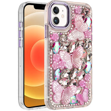 For iPhone 12/12 Pro Case Bling Diamond Large Butterflies Cover + Tempered Glass