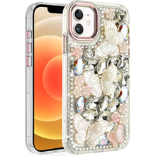 For iPhone 12/12 Pro Case Bling Diamond Large Butterflies Cover + Tempered Glass