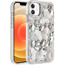 For iPhone 12/12 Pro Case Bling Diamond Large Butterflies Cover + Tempered Glass