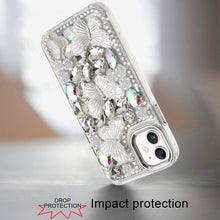 For iPhone 12/12 Pro Case Bling Diamond Large Butterflies Cover + Tempered Glass