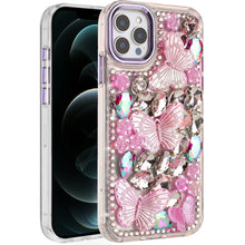 For iPhone 12 Pro Max Case Bling Diamond Large Butterflies Cover +Tempered Glass