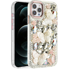 For iPhone 12 Pro Max Case Bling Diamond Large Butterflies Cover +Tempered Glass