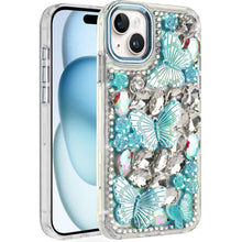 For iPhone 15 Case Bling Diamond Large Butterflies Cover + 2 Tempered Glass