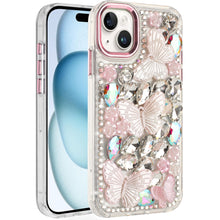 For iPhone 15 Case Bling Diamond Large Butterflies Cover + 2 Tempered Glass
