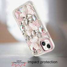For iPhone 15 Case Bling Diamond Large Butterflies Cover + 2 Tempered Glass