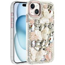 For iPhone 15 Case Bling Diamond Large Butterflies Cover + 2 Tempered Glass