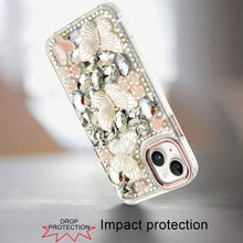 For iPhone 15 Case Bling Diamond Large Butterflies Cover + 2 Tempered Glass