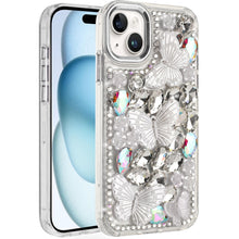 For iPhone 15 Case Bling Diamond Large Butterflies Cover + 2 Tempered Glass