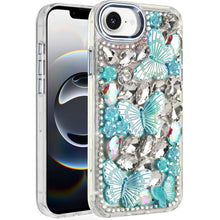 For iPhone 16e Case Bling Diamond Large Butterflies Phone Cover + Tempered Glass