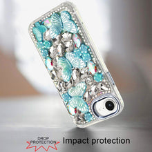 For iPhone 16e Case Bling Diamond Large Butterflies Phone Cover + Tempered Glass