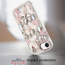 For iPhone 16e Case Bling Diamond Large Butterflies Phone Cover + Tempered Glass