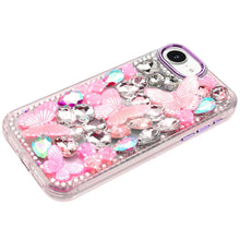 For iPhone 16e Case Bling Diamond Large Butterflies Phone Cover + Tempered Glass