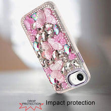 For iPhone 16e Case Bling Diamond Large Butterflies Phone Cover + Tempered Glass