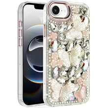 For iPhone 16e Case Bling Diamond Large Butterflies Phone Cover + Tempered Glass