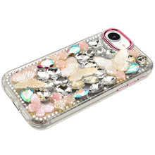 For iPhone 16e Case Bling Diamond Large Butterflies Phone Cover + Tempered Glass