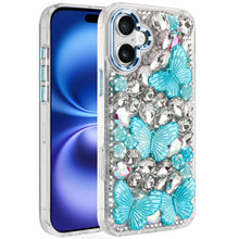 For iPhone 17 Case Bling Faux Diamond Large Butterflies Cover + Tempered Glass