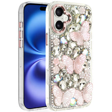 For iPhone 17 Case Bling Faux Diamond Large Butterflies Cover + Tempered Glass