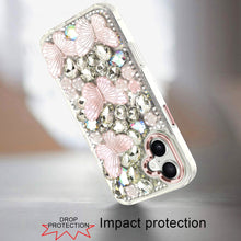For iPhone 17 Case Bling Faux Diamond Large Butterflies Cover + Tempered Glass
