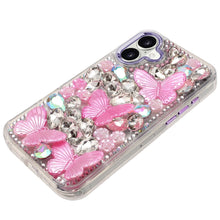 For iPhone 17 Case Bling Faux Diamond Large Butterflies Cover + Tempered Glass
