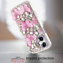 For iPhone 17 Case Bling Faux Diamond Large Butterflies Cover + Tempered Glass