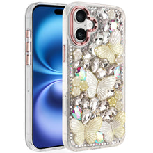 For iPhone 17 Case Bling Faux Diamond Large Butterflies Cover + Tempered Glass