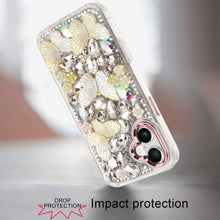 For iPhone 17 Case Bling Faux Diamond Large Butterflies Cover + Tempered Glass