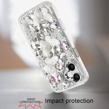 For iPhone 17 Case Bling Faux Diamond Large Butterflies Cover + Tempered Glass