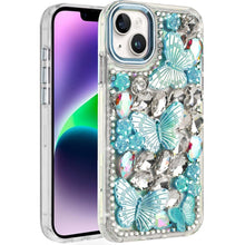 For iPhone 13/14 Case Bling Diamond Large Butterflies Cover + Tempered Glass