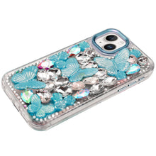 For iPhone 13/14 Case Bling Diamond Large Butterflies Cover + Tempered Glass