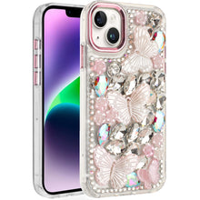 For iPhone 13/14 Case Bling Diamond Large Butterflies Cover + Tempered Glass