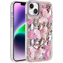 For iPhone 13/14 Case Bling Diamond Large Butterflies Cover + Tempered Glass