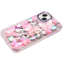 For iPhone 13/14 Case Bling Diamond Large Butterflies Cover + Tempered Glass