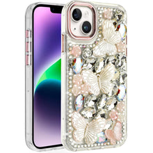 For iPhone 13/14 Case Bling Diamond Large Butterflies Cover + Tempered Glass